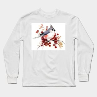 Titmouse bird and berries nursery artwork Long Sleeve T-Shirt